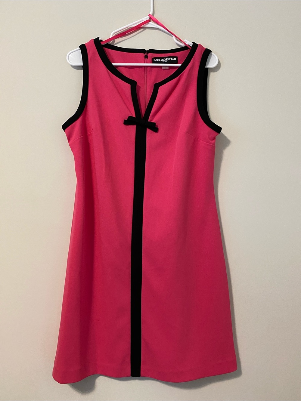 Karl Lagerfeld Hot Pink Shift Dress with Black Trim and Bow